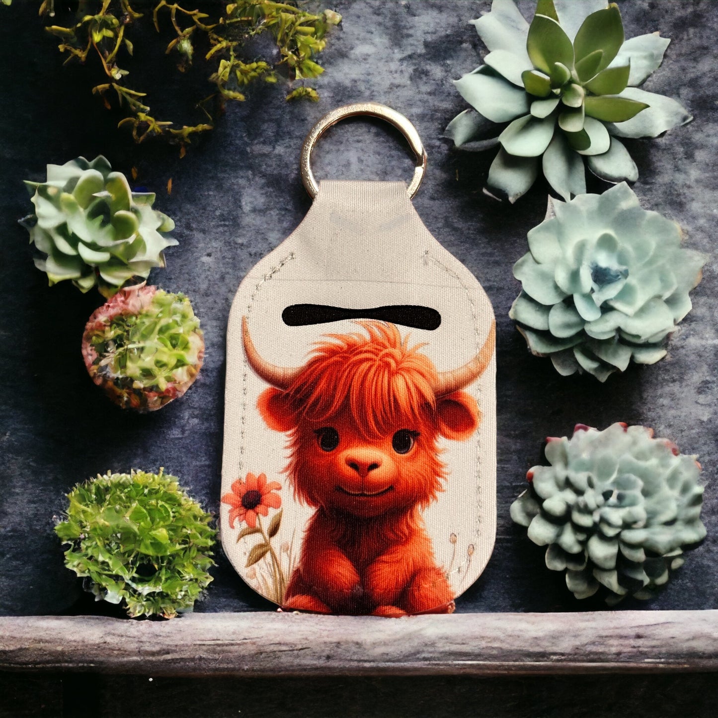 Sanitiser Key Ring Holder - Baby Highland Cow