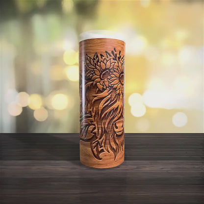 Highland Cow Wood Carved Tumbler 20oz